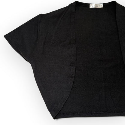 Double Brushed Jersey Knit Ballet Warm Up Short Sleeve Bolero Top - Black