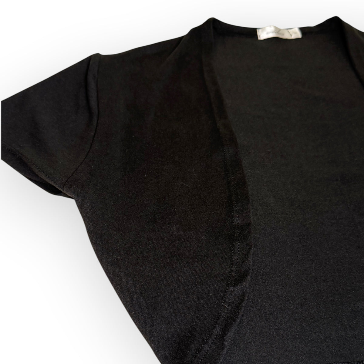 Double Brushed Jersey Knit Ballet Warm Up Short Sleeve Bolero Top - Black