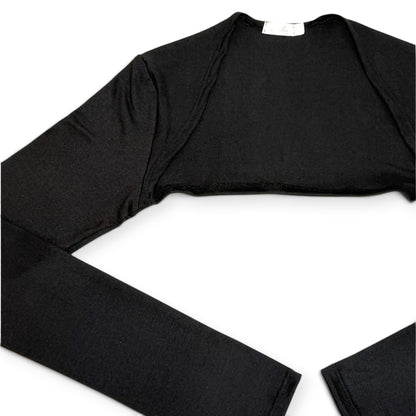 Double Brushed Jersey Knit Ballet Warm Up Shrug Top - Black