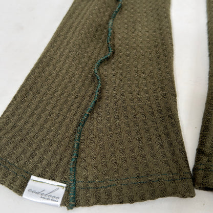 Sweater Knit Knee High Ballet Leg Warmers Olive Green Waffle Knit