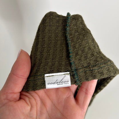 Sweater Knit Knee High Ballet Leg Warmers Olive Green Waffle Knit
