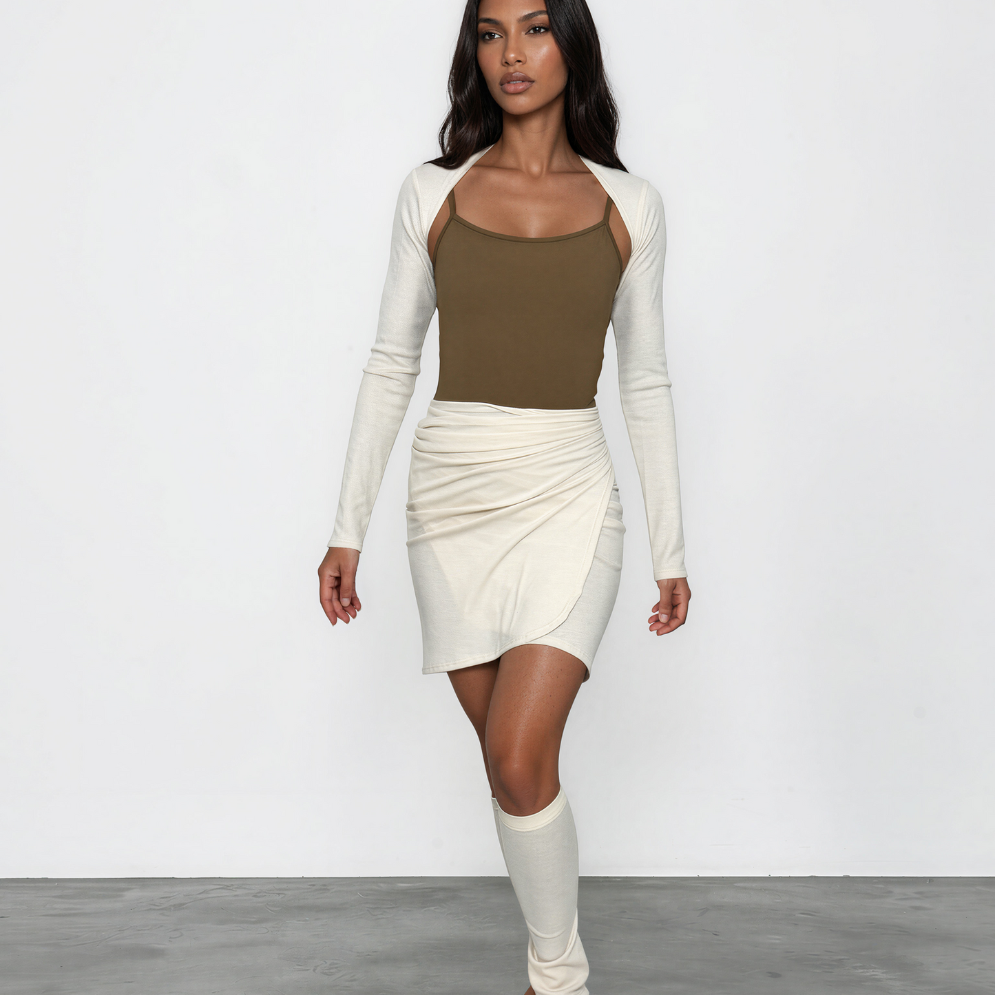 Sweater Knit Ballet Wrap Skirt Cover-Up - Cream Ribbed Knit