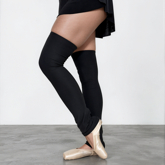Double Brushed Jersey Knit Thigh High Ballet Leg Warmers Black