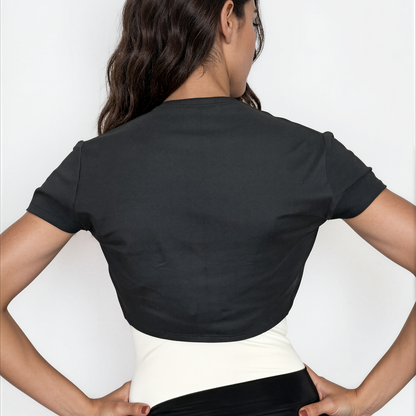 Double Brushed Jersey Knit Ballet Warm Up Short Sleeve Bolero Top - Black