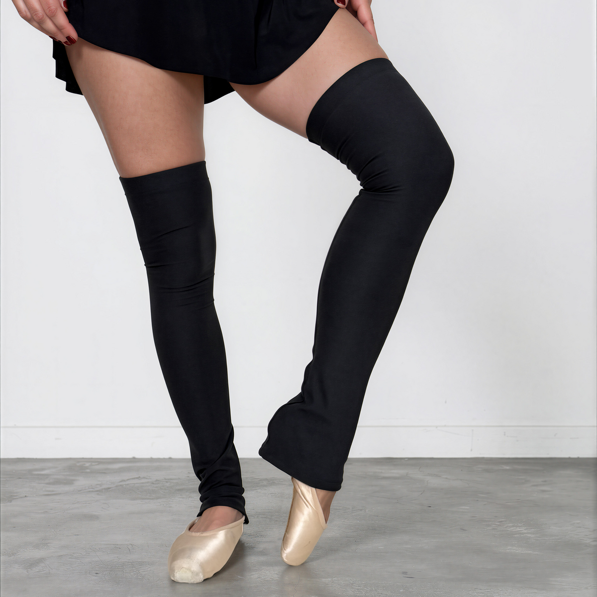 Double Brushed Jersey Knit Thigh High Ballet Leg Warmers Black