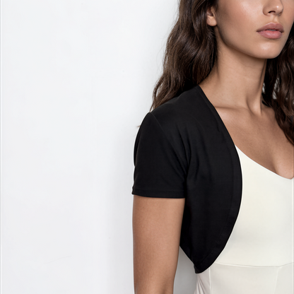 Double Brushed Jersey Knit Ballet Warm Up Short Sleeve Bolero Top - Black