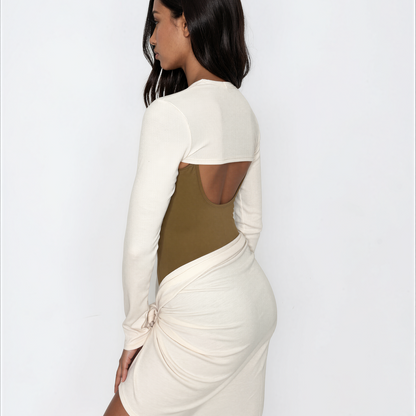 Sweater Knit Ballet Warm Up Shrug Top - Cream Ribbed Knit