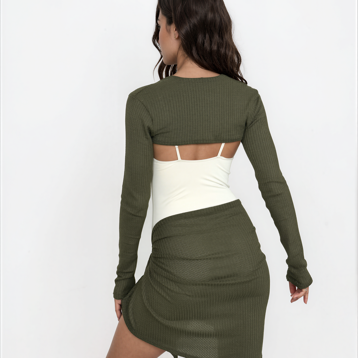 Sweater Knit Ballet Warm Up Shrug Top - Olive Green Waffle Knit