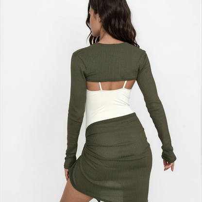 Sweater Knit Ballet Warm Up Shrug Top - Olive Green Waffle Knit