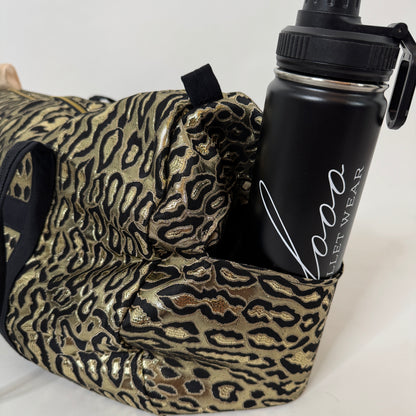 gold cheetah gym bag