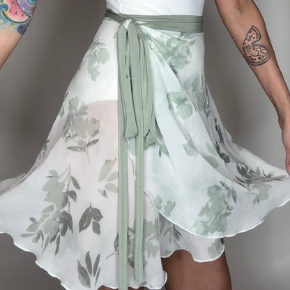 green white floral ballet wrap skirt