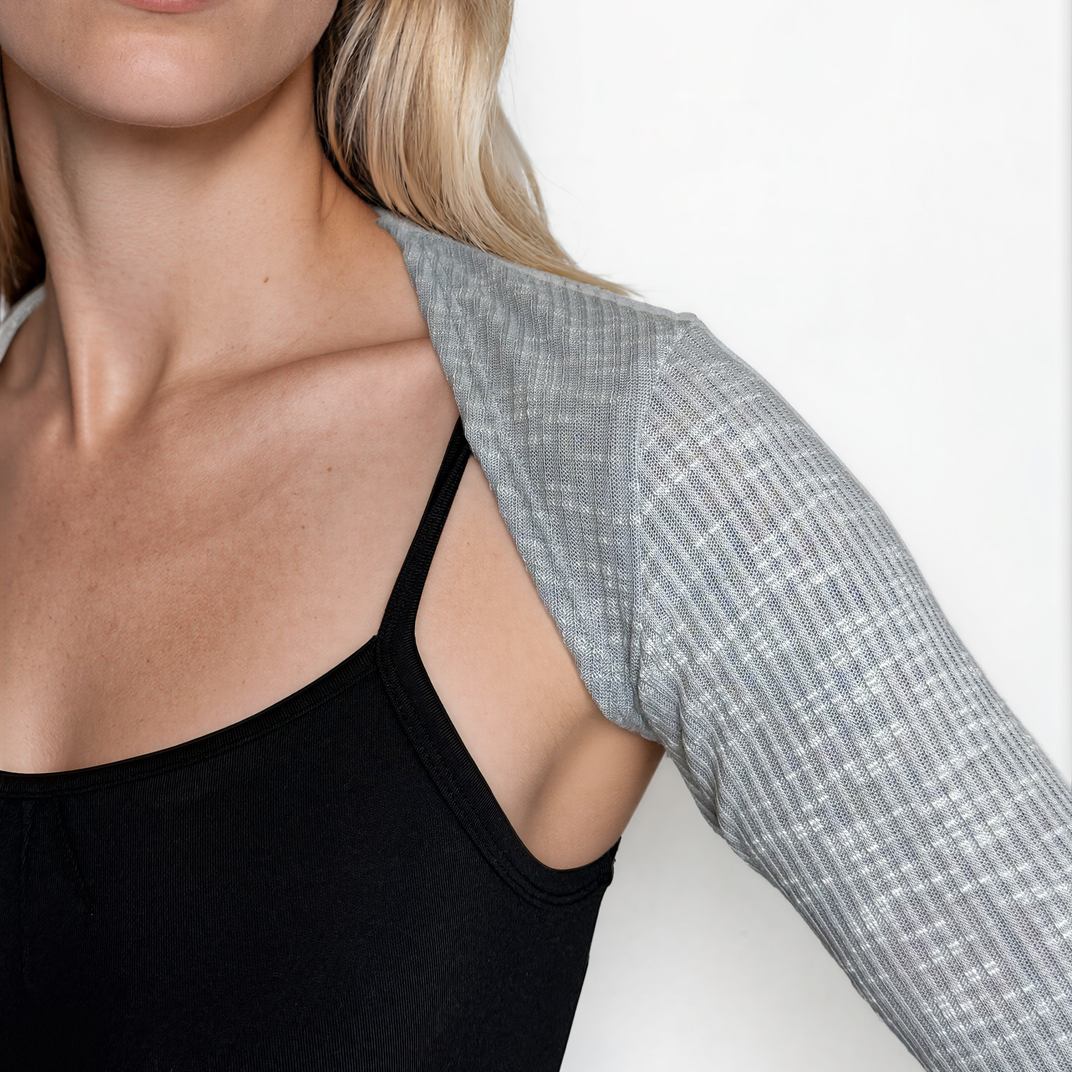 Sweater Knit Ballet Warm Up Shrug Top - Light Grey Ribbed Knit