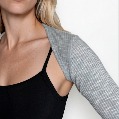 Sweater Knit Ballet Warm Up Shrug Top - Light Grey Ribbed Knit