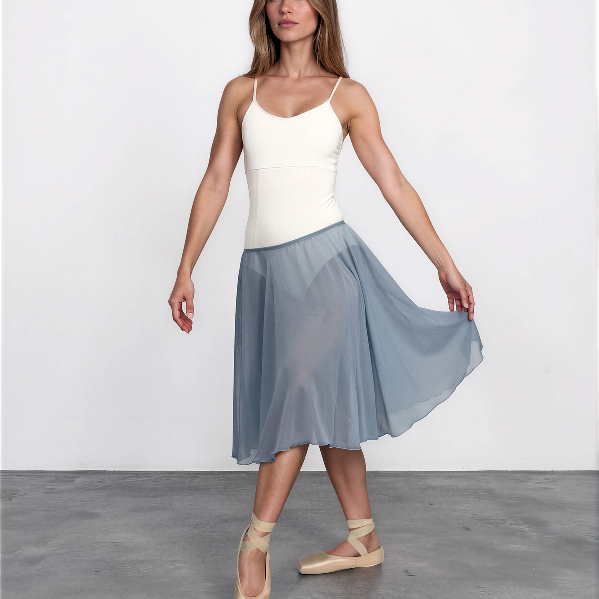Glacier Blue Chiffon Ballet Pull On Skirt - Ballet Rehearsal Skirt - Pirouette Skirt