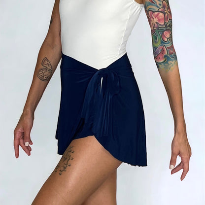 navy blue ballet wrap mini skirt