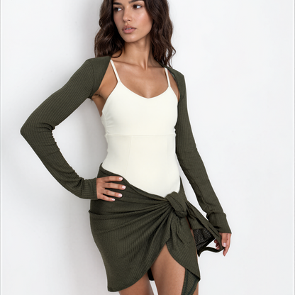 Sweater Knit Ballet Warm Up Shrug Top - Olive Green Waffle Knit