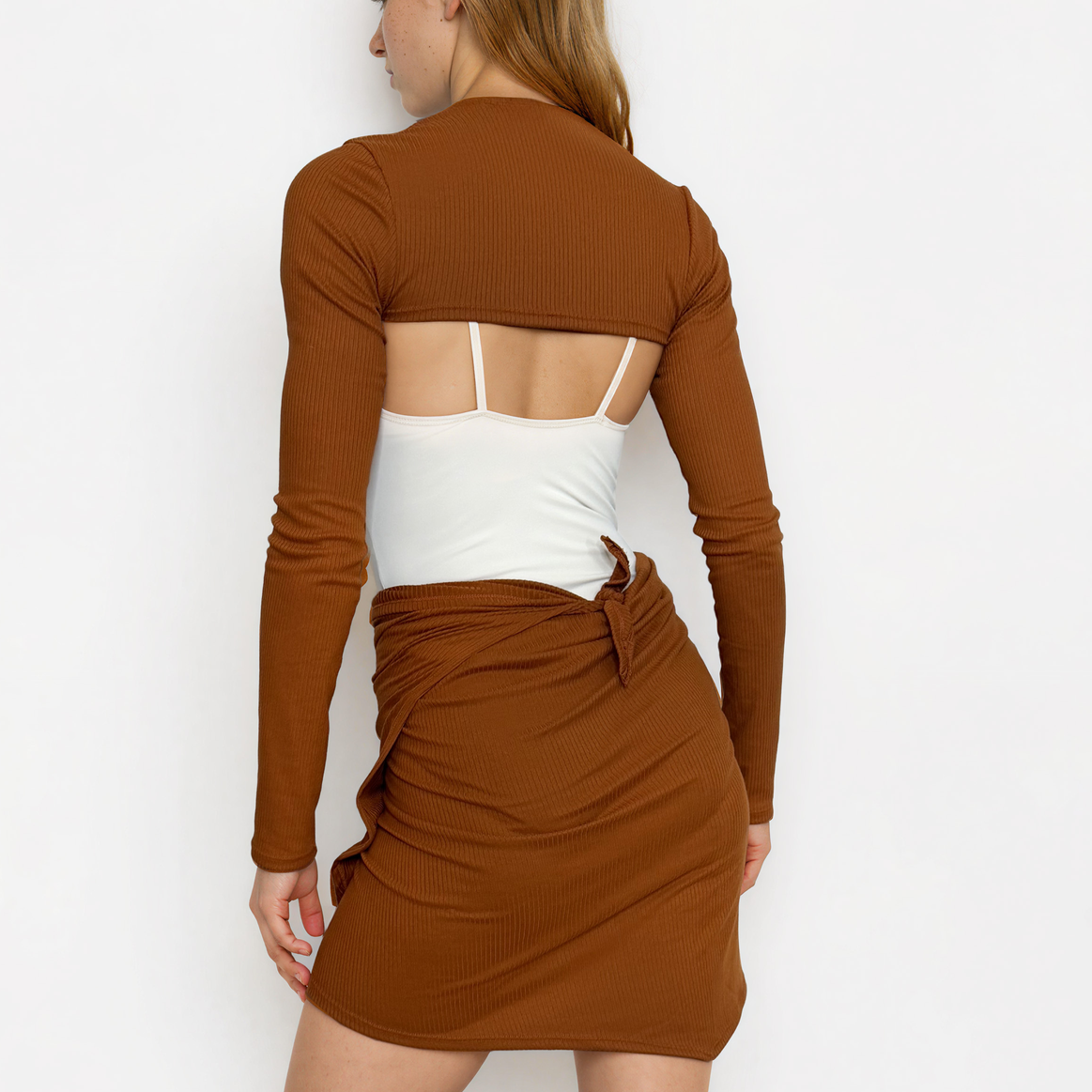 Sweater Knit Ballet Warm Up Shrug Top - Pumpkin Ribbed Knit