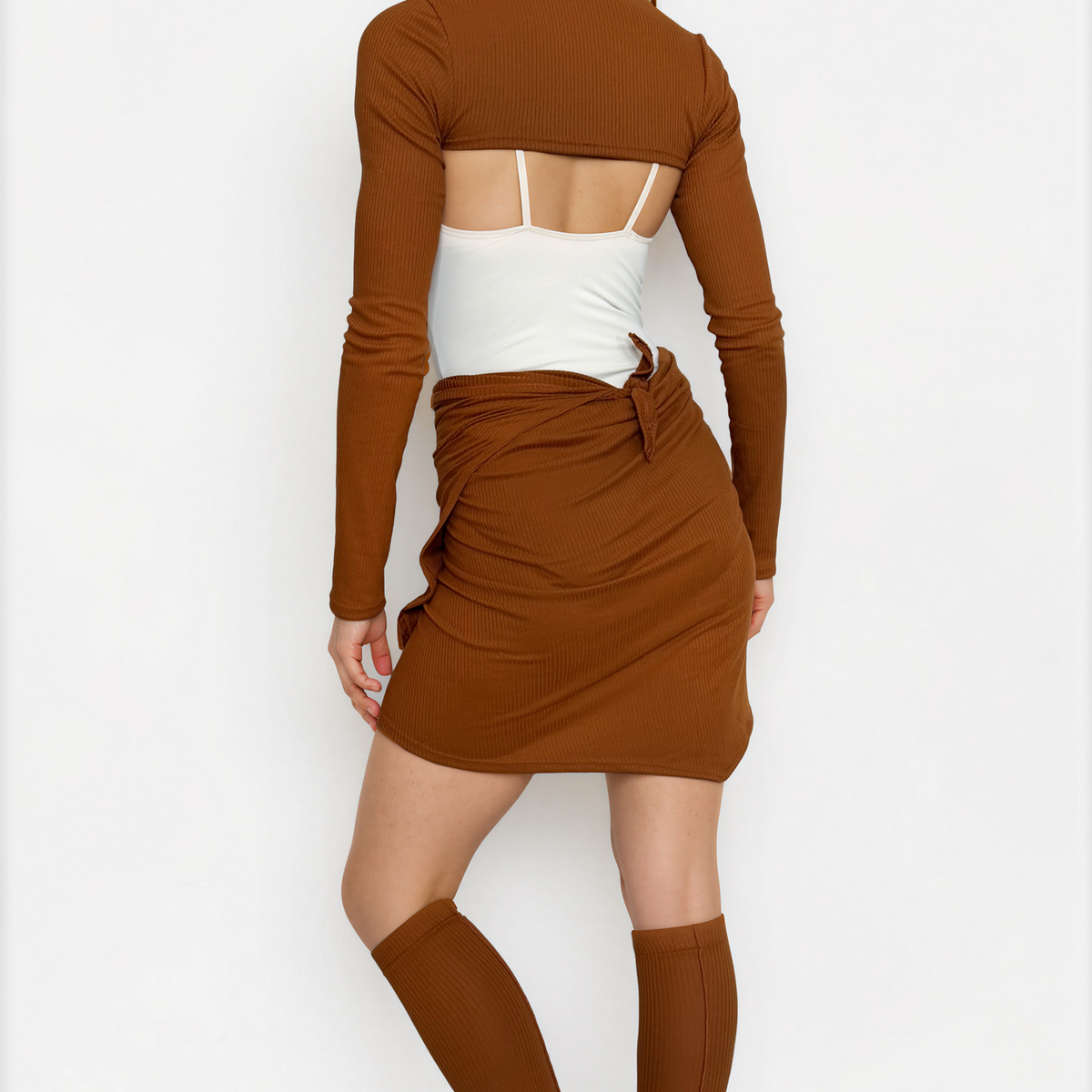Sweater Knit Ballet Wrap Skirt Cover-Up - Pumpkin Ribbed Knit