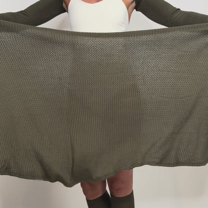 Sweater Knit Ballet Wrap Skirt Cover-Up - Olive Green Waffle Knit
