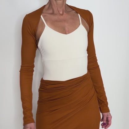 Sweater Knit Ballet Warm Up Shrug Top - Pumpkin Ribbed Knit