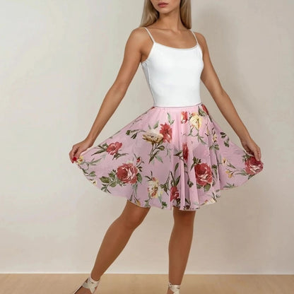 Limited Edition Pink Floral Chiffon Ballet Pull On Skirt - Ballet Rehearsal Skirt - Pirouette Skirt