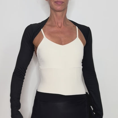 Double Brushed Jersey Knit Ballet Warm Up Shrug Top - Black