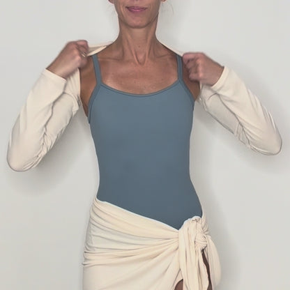 Sweater Knit Ballet Warm Up Shrug Top - Cream Ribbed Knit