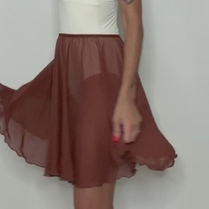 Sienna Dark Brown Chiffon Ballet Pull On Skirt - Ballet Rehearsal Skirt - Pirouette Skirt