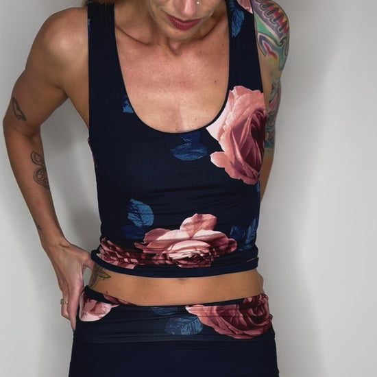 bodycon tank top navy blue floral print