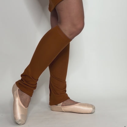 Sweater Knit Knee High Ballet Leg Warmers - Pumpkin Ribbed Knit