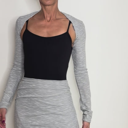 Sweater Knit Ballet Warm Up Shrug Top - Light Grey Ribbed Knit