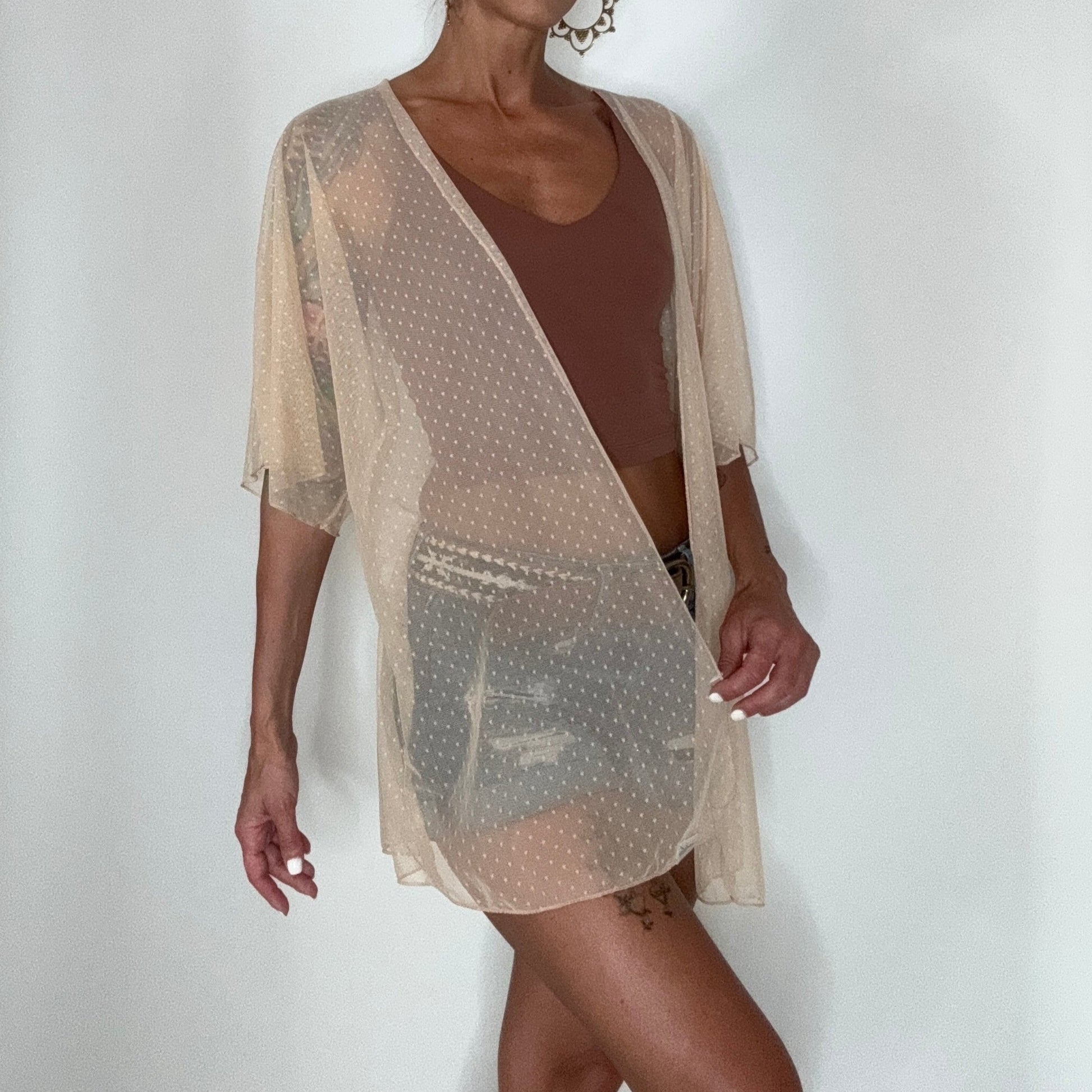 Womens Sheer Neutral Mesh Kimono Cover Up – oodelooo Ballet Wear Womens Sheer Neutral Mesh Kimono Cover Up – oodelooo Ballet Wear