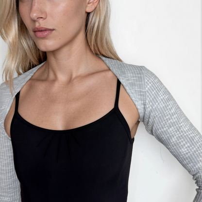 Sweater Knit Ballet Warm Up Shrug Top - Light Grey Ribbed Knit