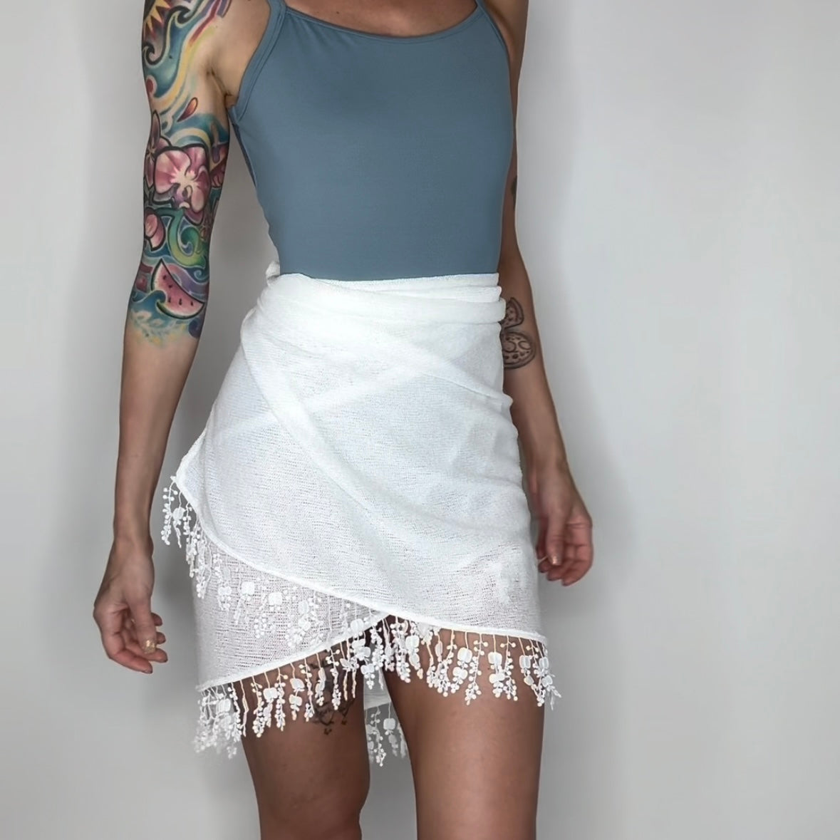 sweater knit ballet wrap skirt white