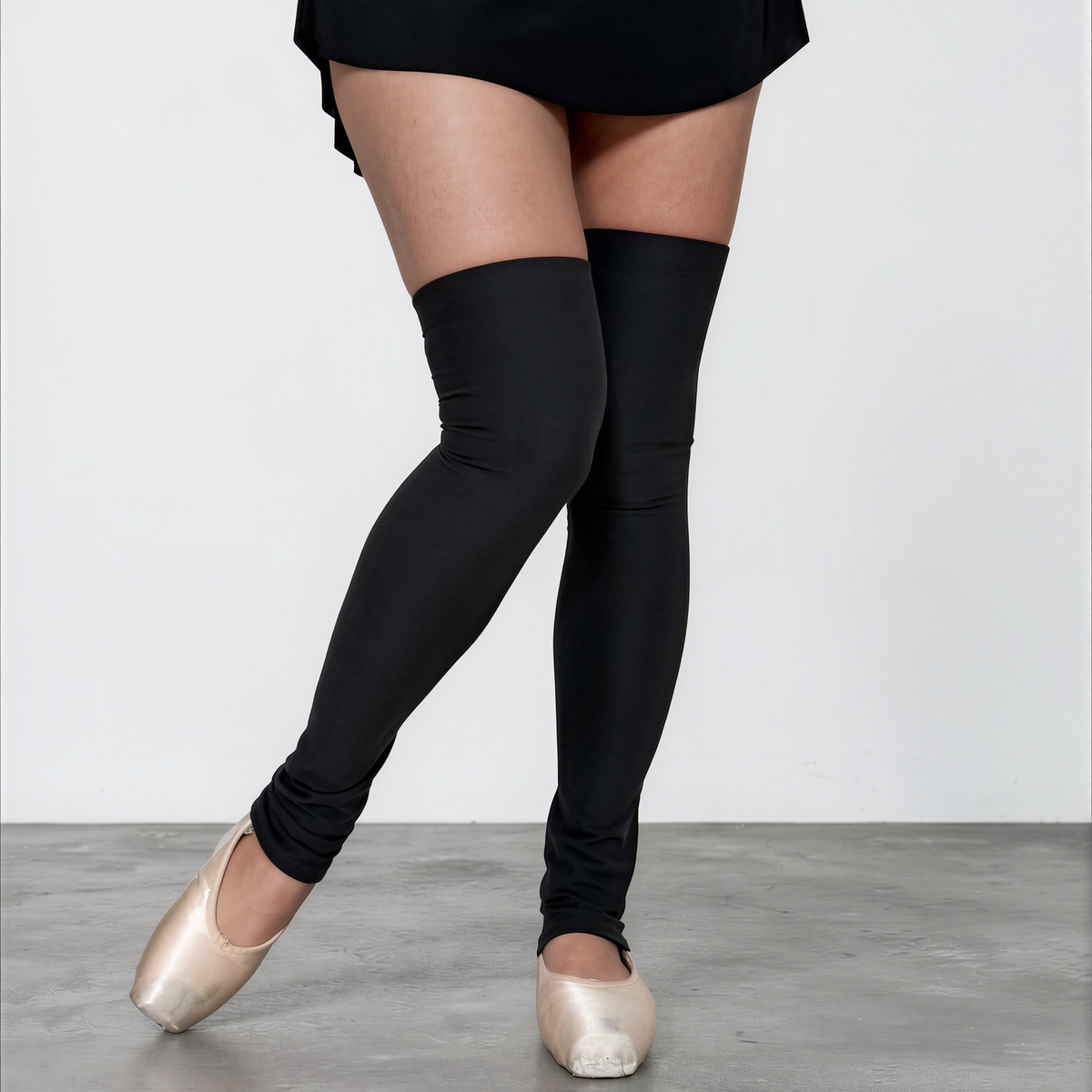 Double Brushed Jersey Knit Thigh High Ballet Leg Warmers Black