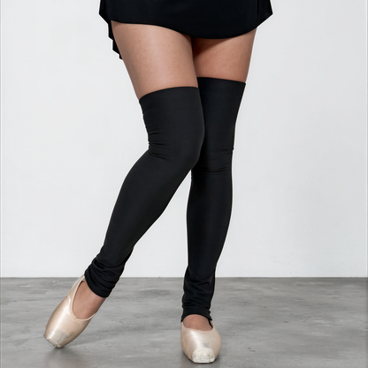 Double Brushed Jersey Knit Thigh High Ballet Leg Warmers Black