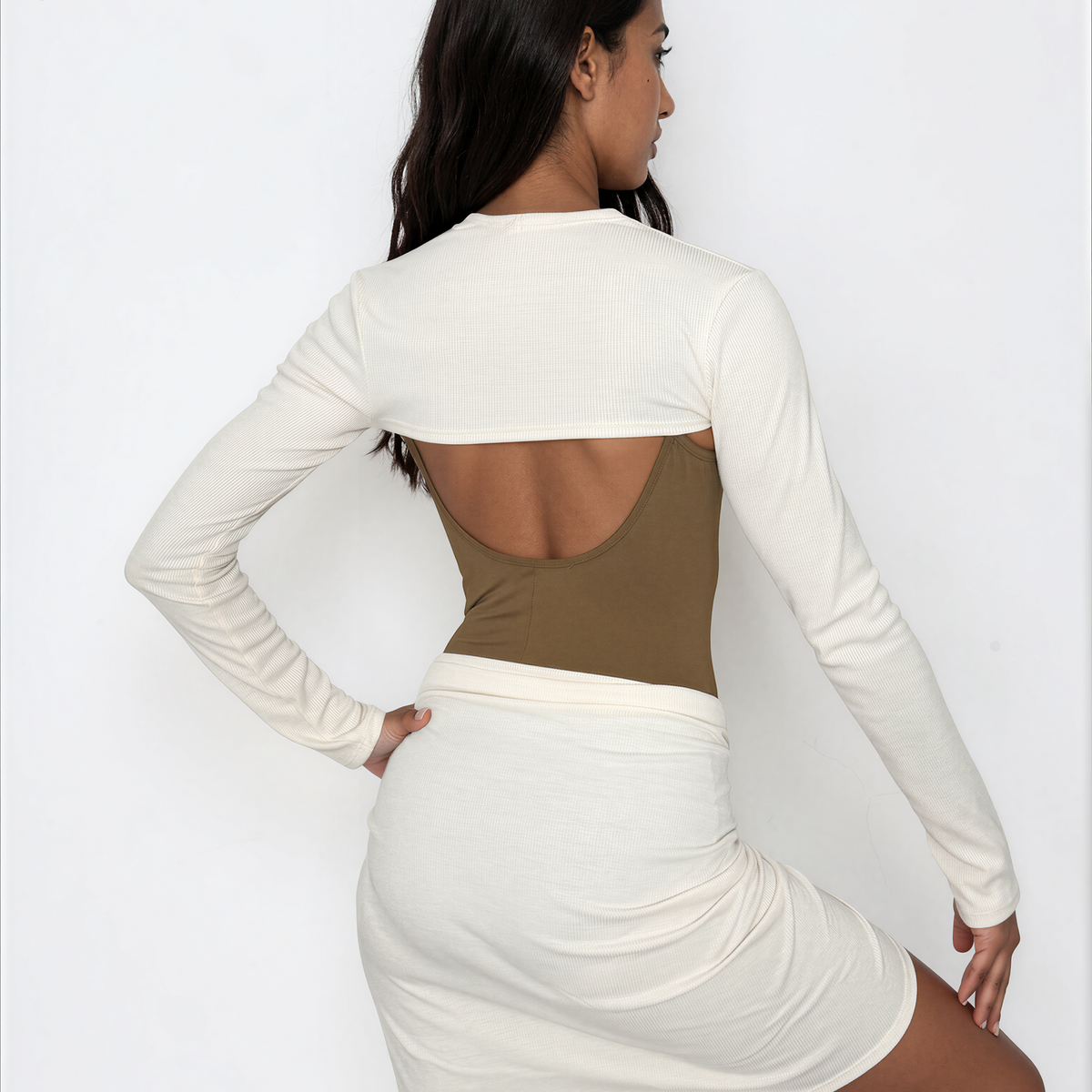 Sweater Knit Ballet Warm Up Shrug Top - Cream Ribbed Knit