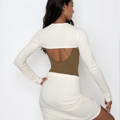Sweater Knit Ballet Warm Up Shrug Top - Cream Ribbed Knit