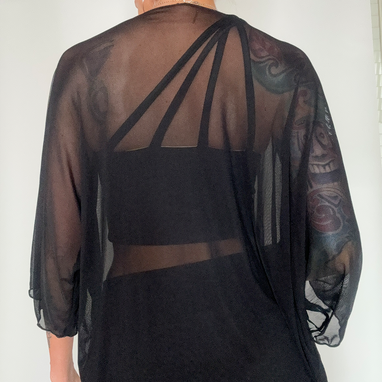 women sheer mesh kimono cover up