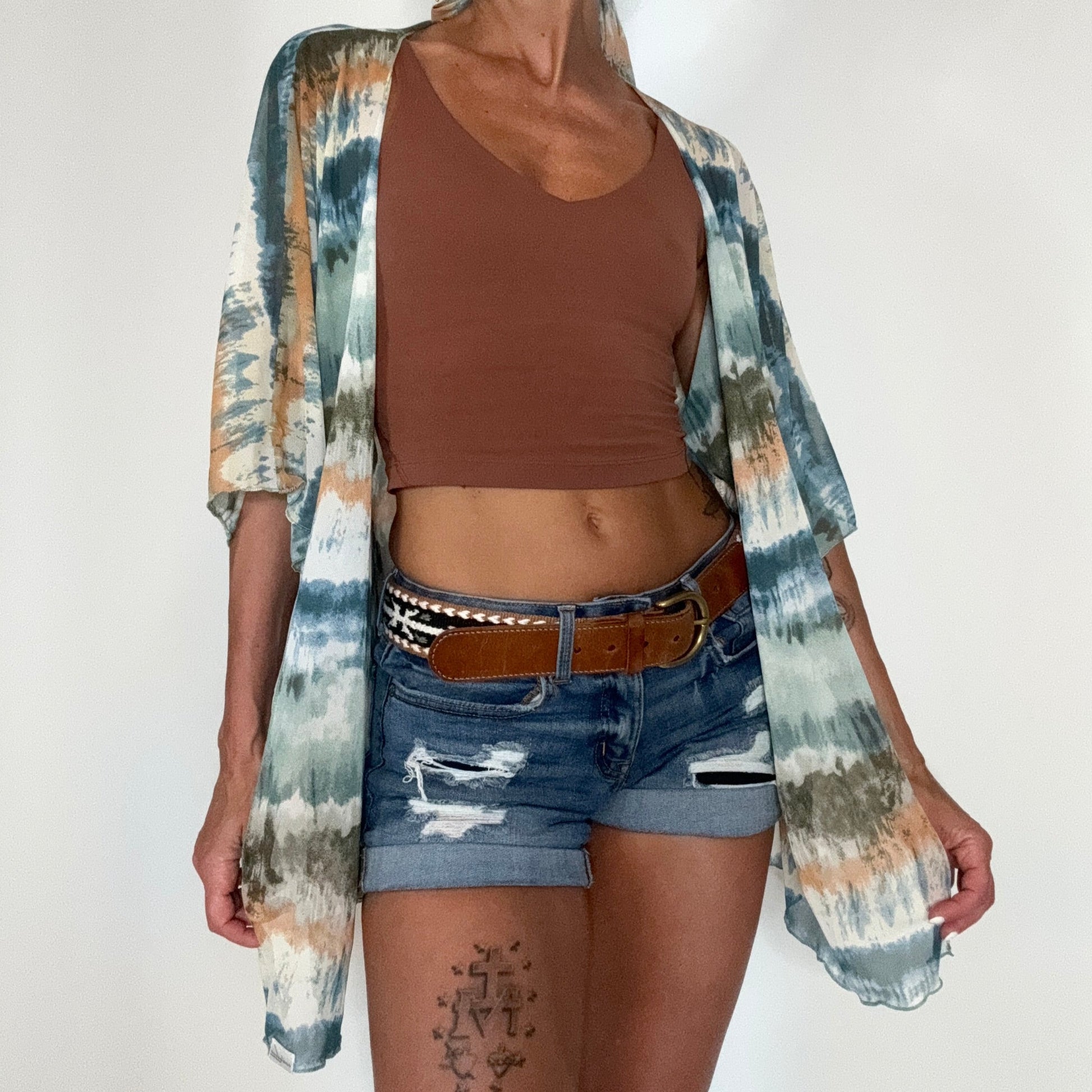 women sheer mesh tie dye cover up