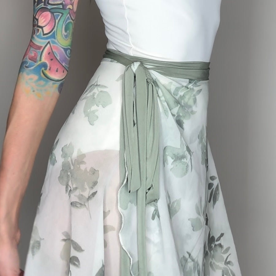 womens green floral print ballet skirt