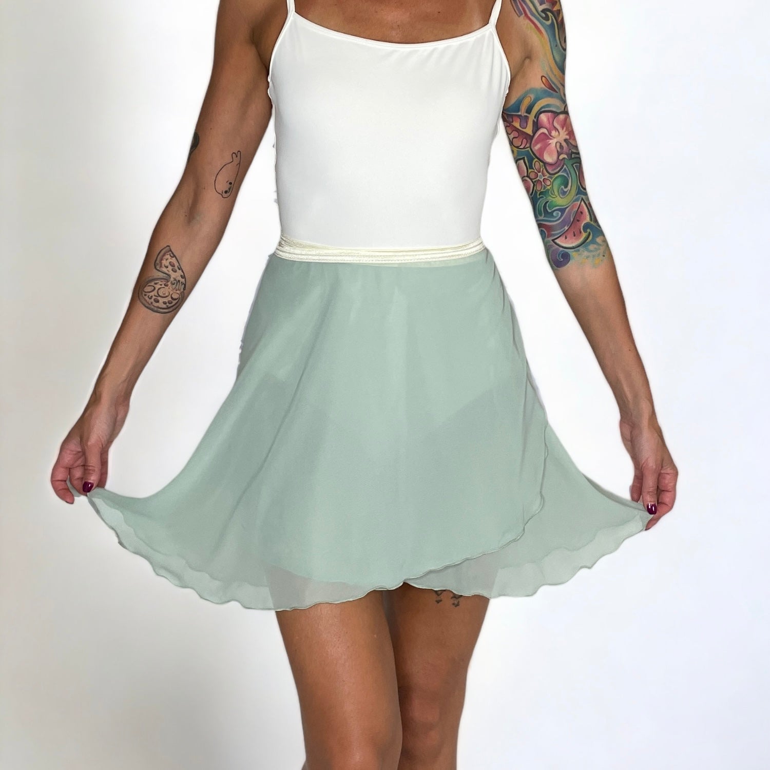 womens light green ballet wrap skirt chiffon