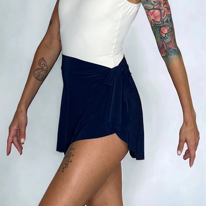 womens navy blue ballet wrap mini skirt