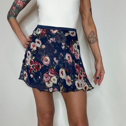 womens navy blue floral print chiffon ballet skirt