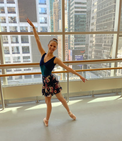 womens navy blue floral print chiffon ballet wrap skirt