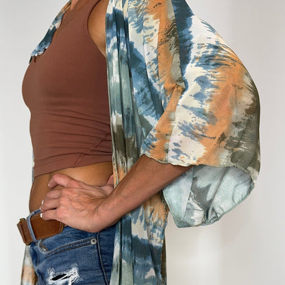 women sheer mesh tie dye kimono