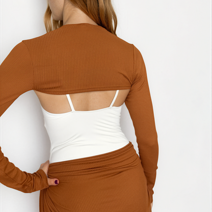 Sweater Knit Ballet Warm Up Shrug Top - Pumpkin Ribbed Knit
