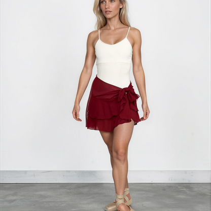 Flutter Ballet Wrap Skirt - Crimson Chiffon