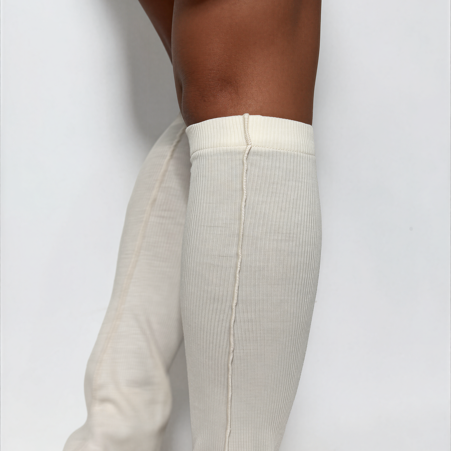 Sweater Knit Knee High Ballet Leg Warmers - Cream Ribbed Knit