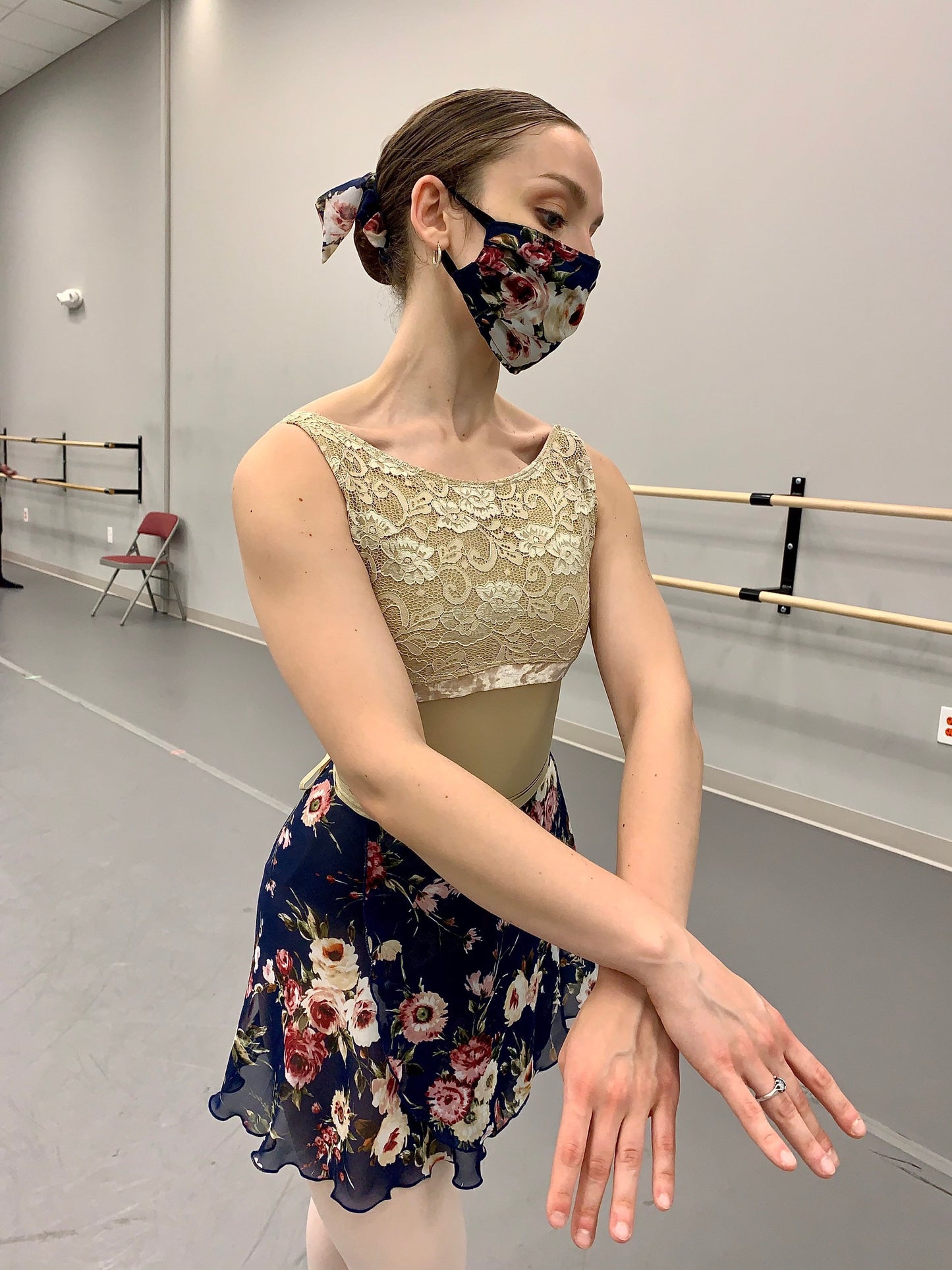 blue floral print chiffon ballet skirt